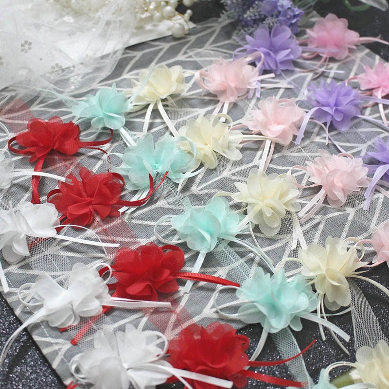 A colorful ribbon 6cm chiffon 3D flowers lace trim fabric for wedding dress decoration 12 flowers per yard XF16