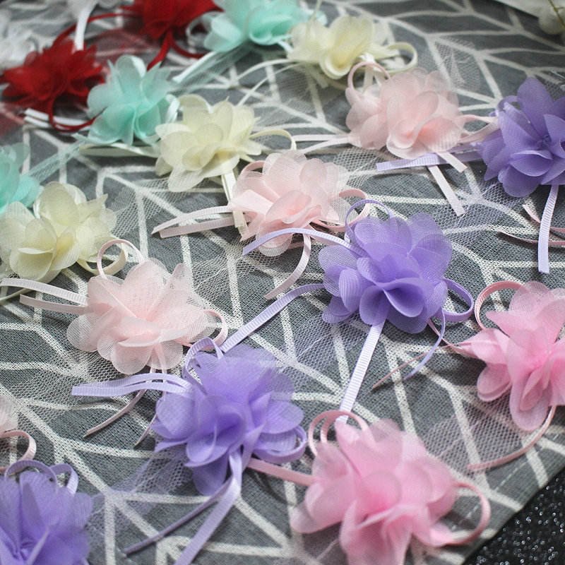 A colorful ribbon 6cm chiffon 3D flowers lace trim fabric for wedding dress decoration 12 flowers per yard XF16