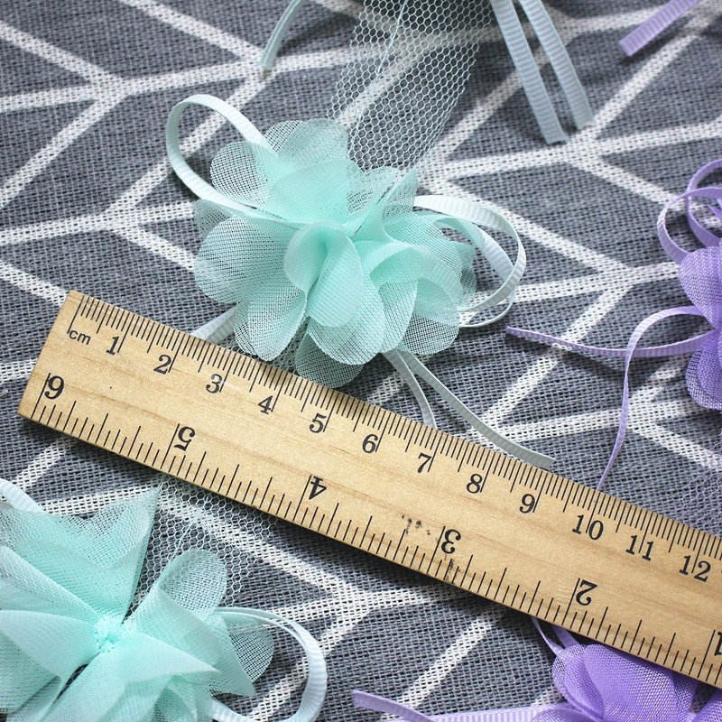 A colorful ribbon 6cm chiffon 3D flowers lace trim fabric for wedding dress decoration 12 flowers per yard XF16
