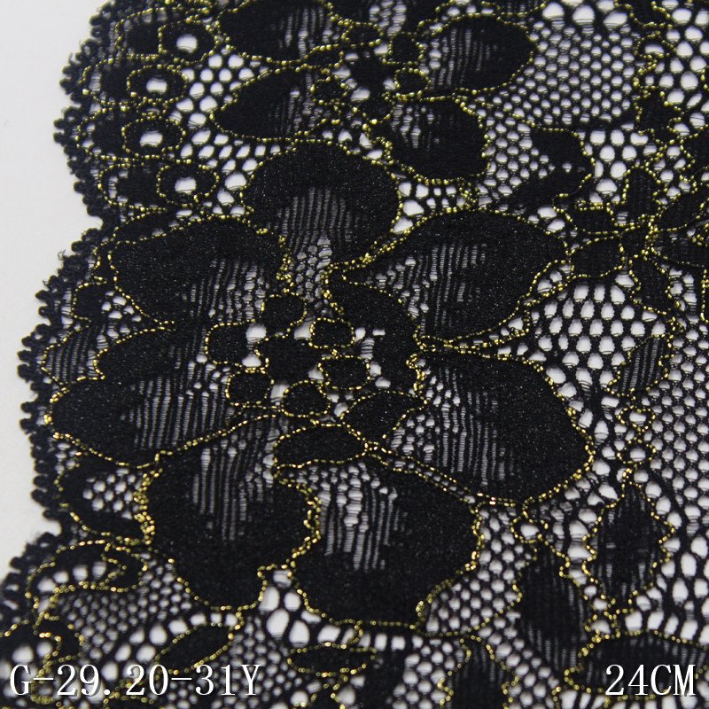 Hot sale 24cm Elastic lace trim for underwear black Knitted Lingerie Spandex Stretch floral lace with metal wire For Dress