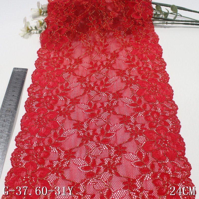 Hot sale 24cm Elastic lace trim for underwear black Knitted Lingerie Spandex Stretch floral lace with metal wire For Dress