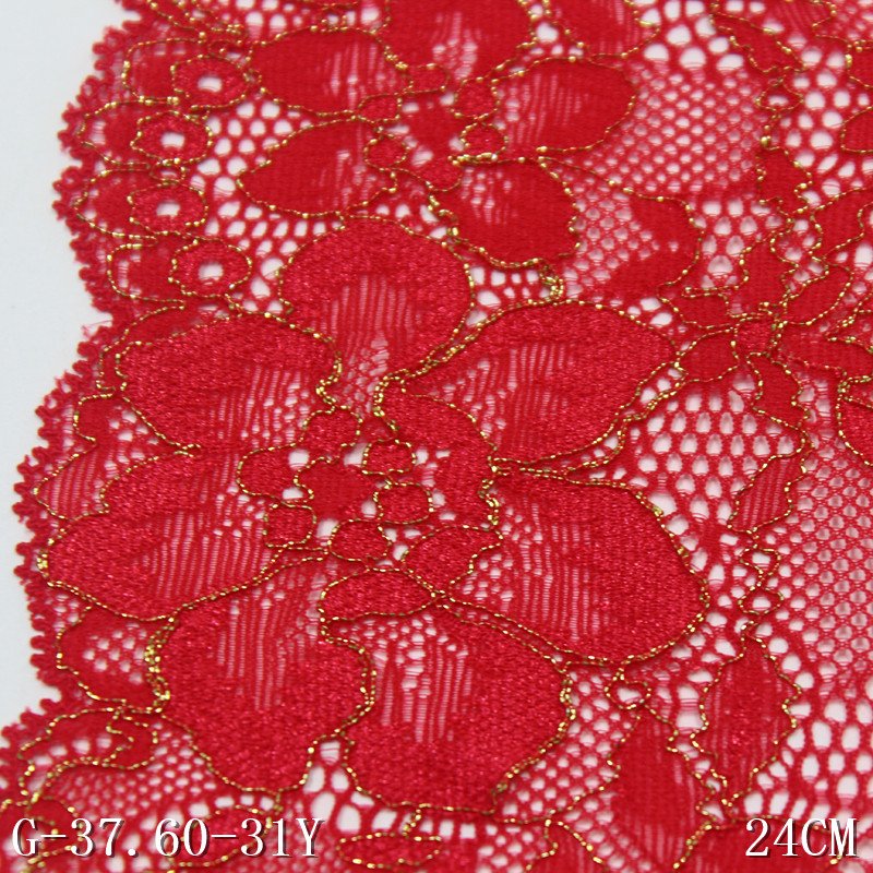 Hot sale 24cm Elastic lace trim for underwear black Knitted Lingerie Spandex Stretch floral lace with metal wire For Dress