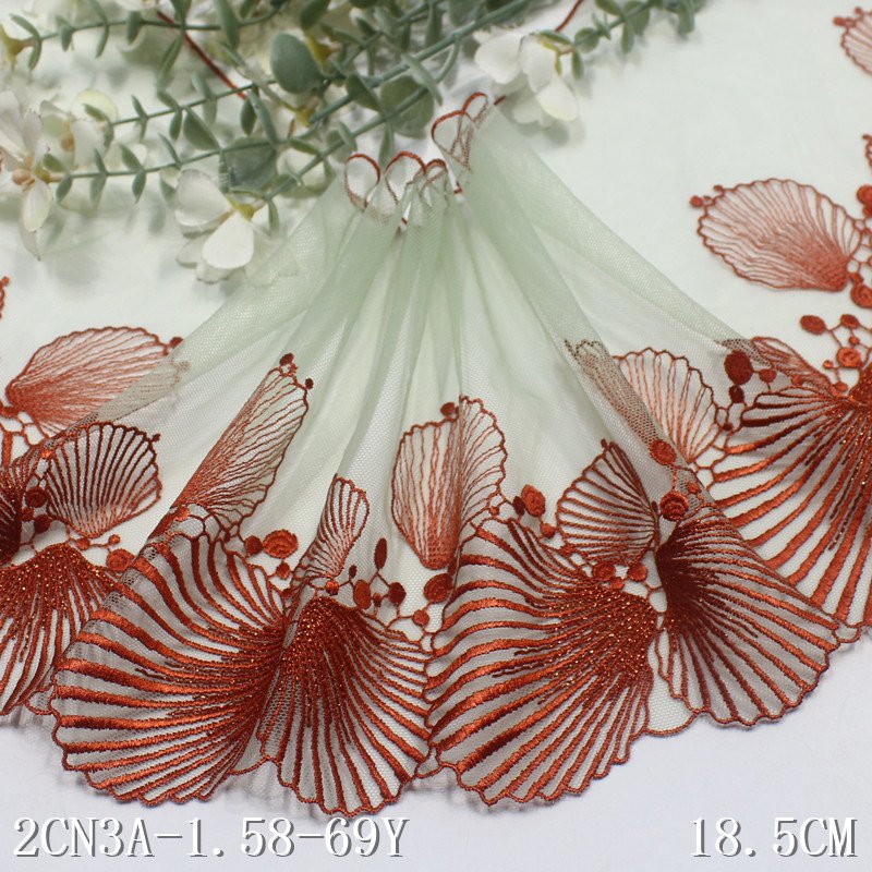 China Factory Supplied scallop design 18cm Embroidery floral encaje Lace trim NEW arrival red Mesh Lace Fabric For sand lingerie