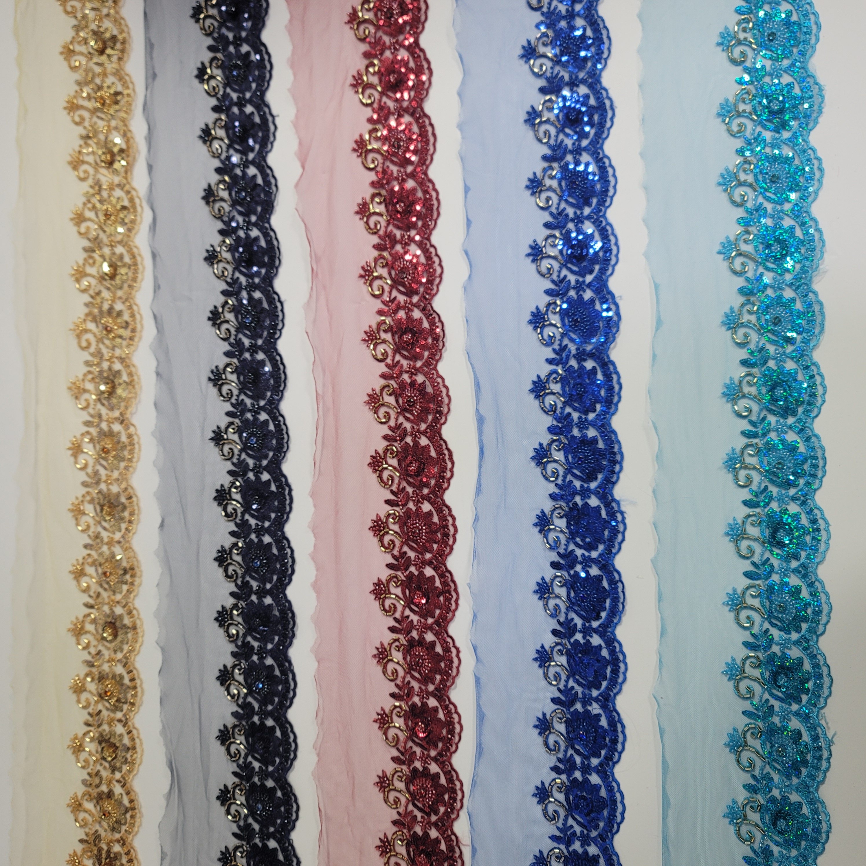 specifications low price heavy beaded lace fabric sequin with beads embroidery trim for woman dress