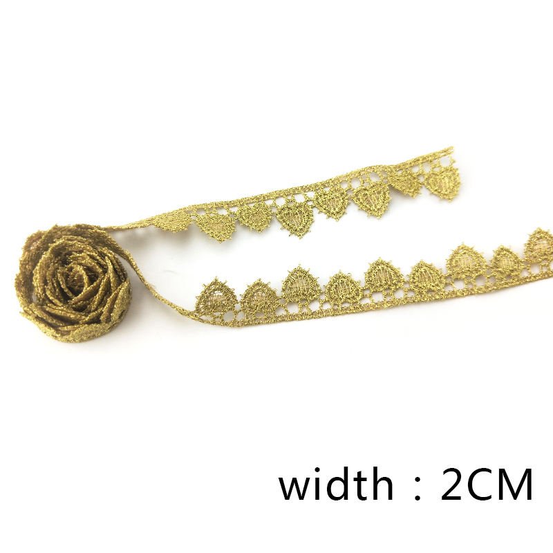 AFactory Direct Selling Gold Love Tooth Lace Trimming Weddings High Embroidered Metal Lace J01 2cm Wholesale Curtain Flowers J01