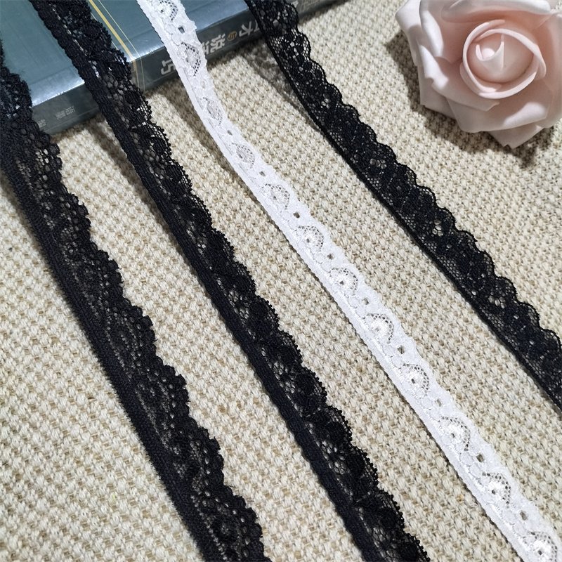S1677 2-3 1.5cm Stretch Elastic Lace Trim,Black Floral Lace Fabric Elastic Lace Ribbons for Crafts and Gift Wrapping Decorating