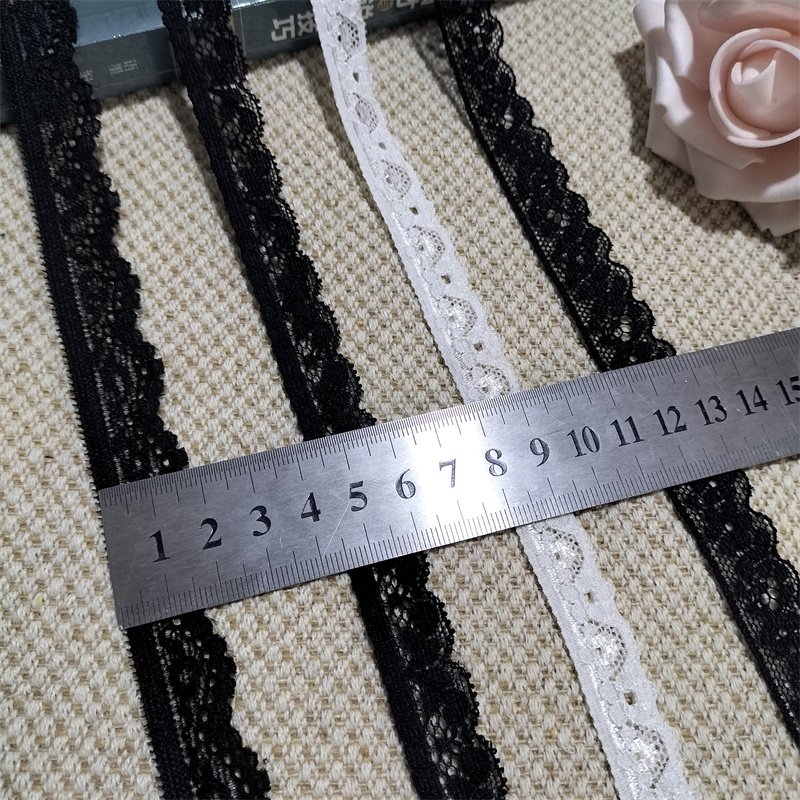 S1677 2-3 1.5cm Stretch Elastic Lace Trim,Black Floral Lace Fabric Elastic Lace Ribbons for Crafts and Gift Wrapping Decorating