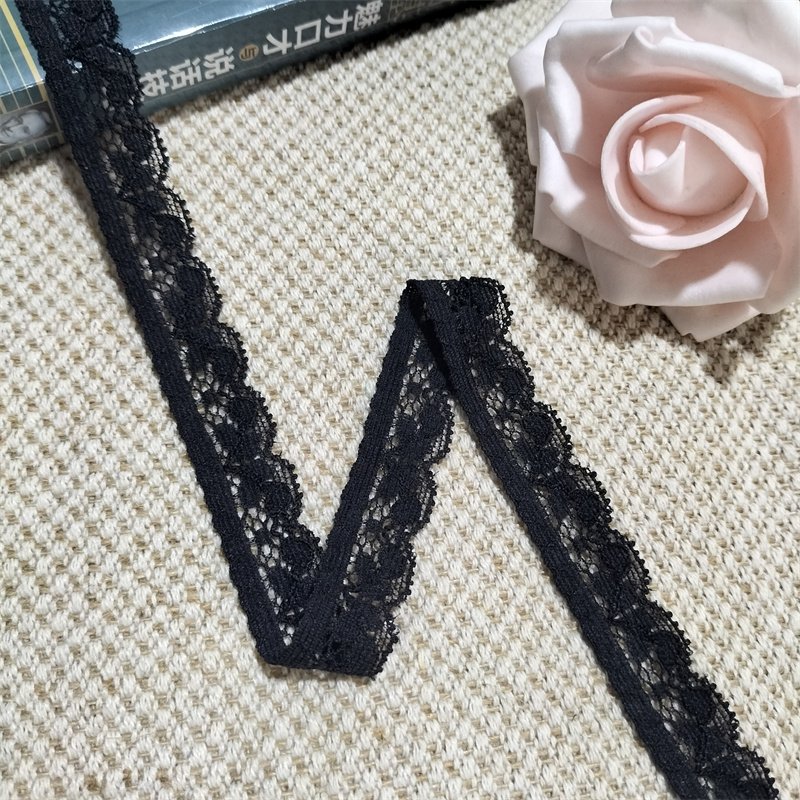 S1677 2-3 1.5cm Stretch Elastic Lace Trim,Black Floral Lace Fabric Elastic Lace Ribbons for Crafts and Gift Wrapping Decorating
