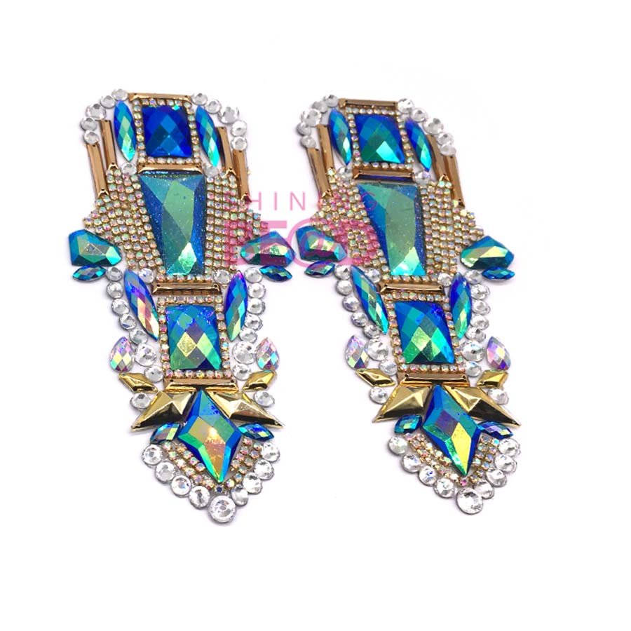 Customized Iron on AB Rhinestone Patch Cloth Decoration Hot Fix Resin Crystal Motif Applique for Carnival Costume Trim