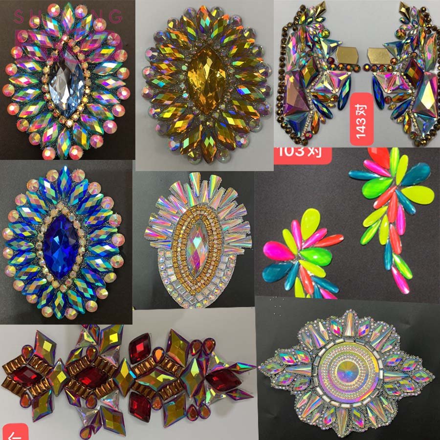 Customized Iron on AB Rhinestone Patch Cloth Decoration Hot Fix Resin Crystal Motif Applique for Carnival Costume Trim