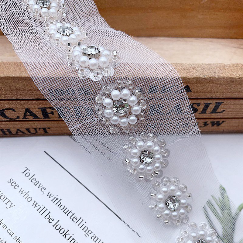 High Quality sunflower Crystal Sequins Ribbon Mesh Trim Handmade Beaded Rhinestone Lace Trim DIY Collar Belt Garment Accessories