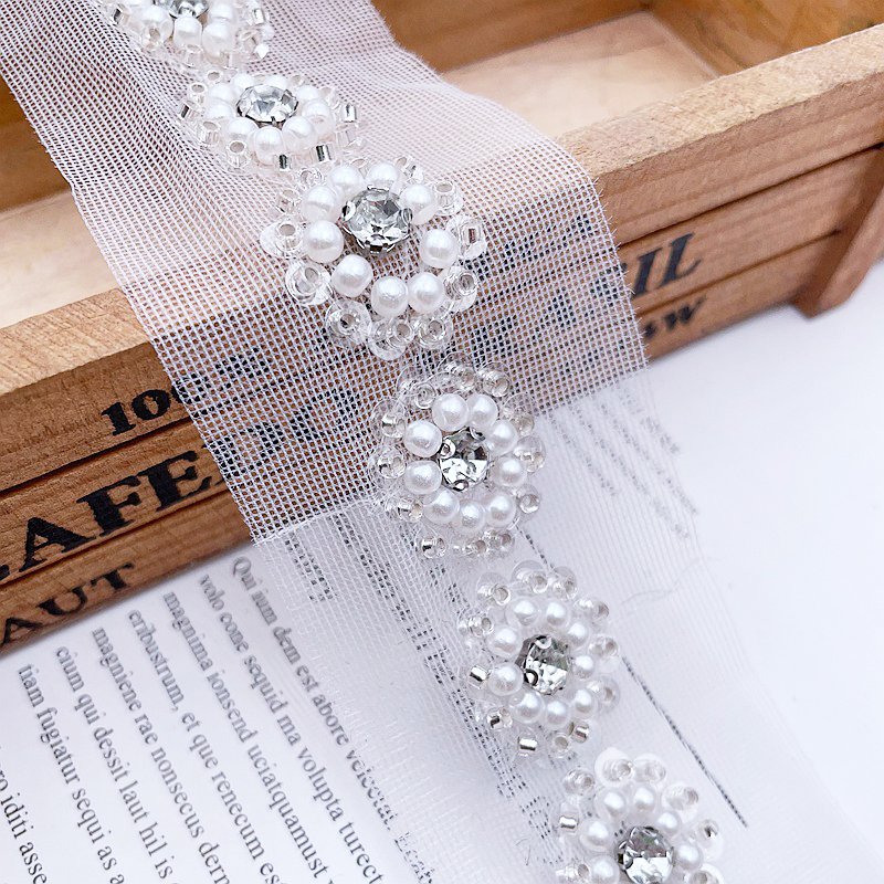 High Quality sunflower Crystal Sequins Ribbon Mesh Trim Handmade Beaded Rhinestone Lace Trim DIY Collar Belt Garment Accessories