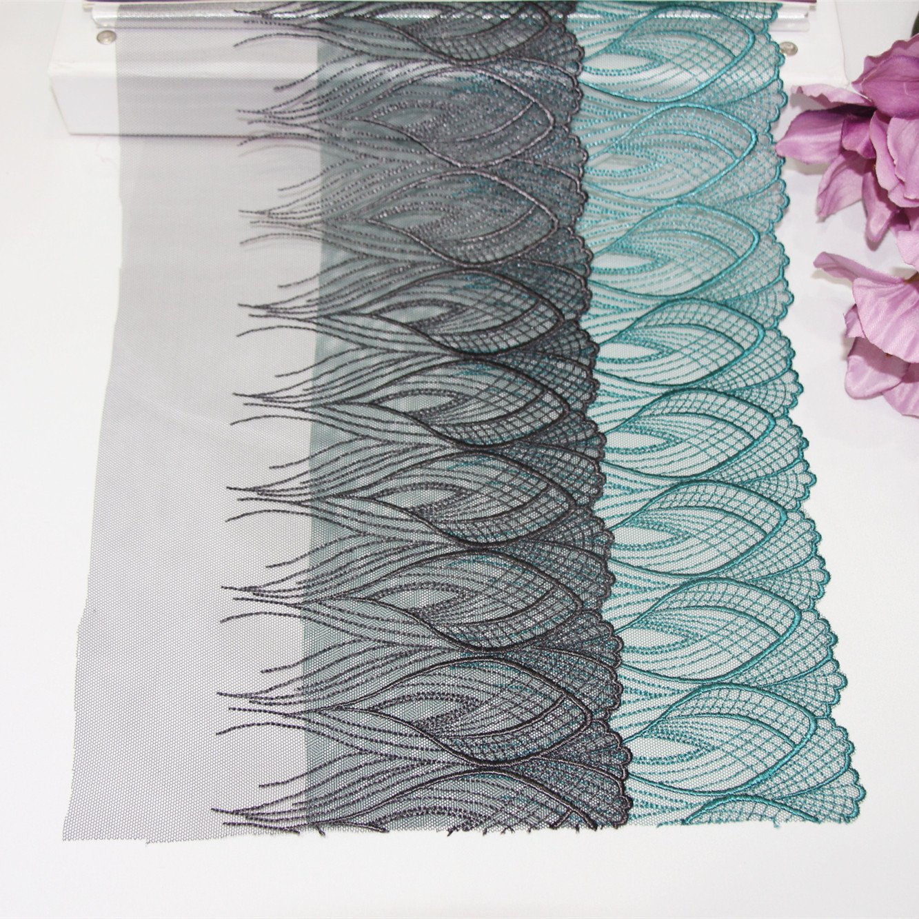 18cm Black Green Mesh Embroidered Lace Flower Embroidery Lace Trim for Lingerie Accessories