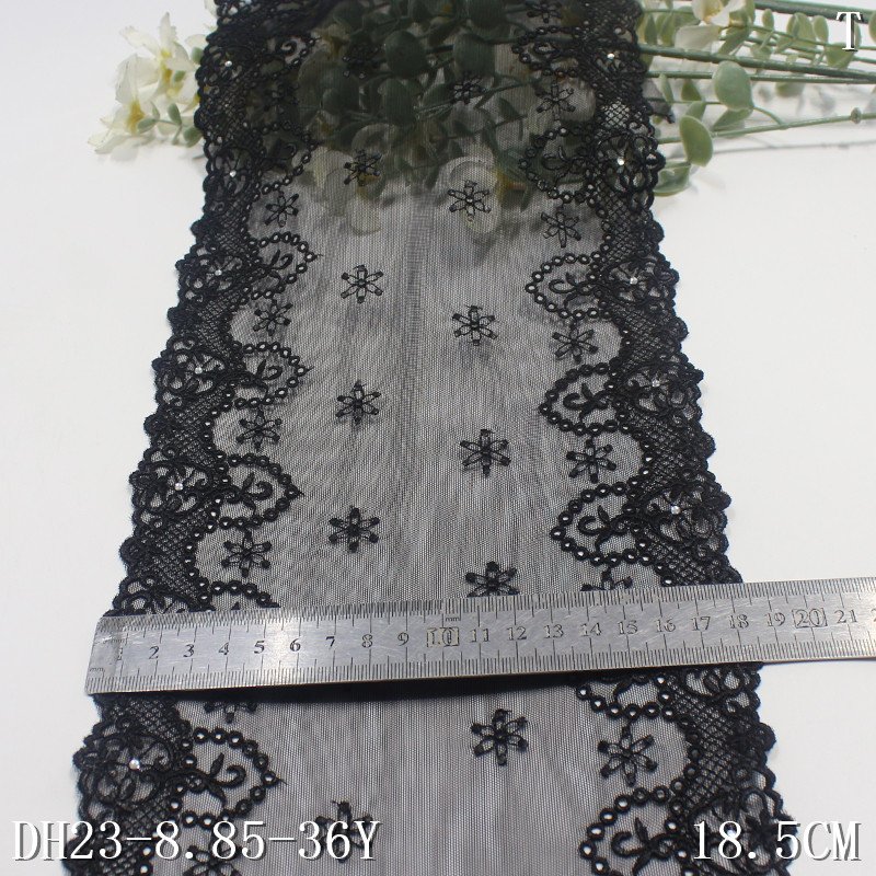 2024 Lingerie Accessories Lace fabric white Floral Stretch Embroidery border lace trim with rhinestone for bridal wedding dress