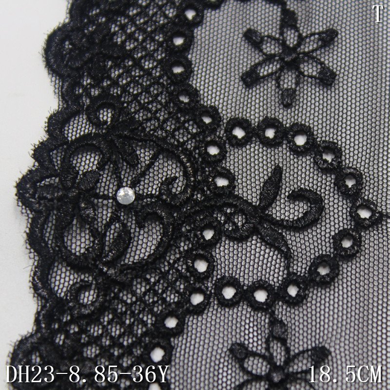 2024 Lingerie Accessories Lace fabric white Floral Stretch Embroidery border lace trim with rhinestone for bridal wedding dress