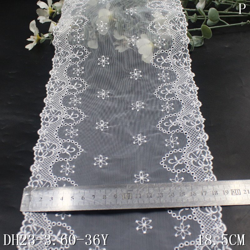 2024 Lingerie Accessories Lace fabric white Floral Stretch Embroidery border lace trim with rhinestone for bridal wedding dress