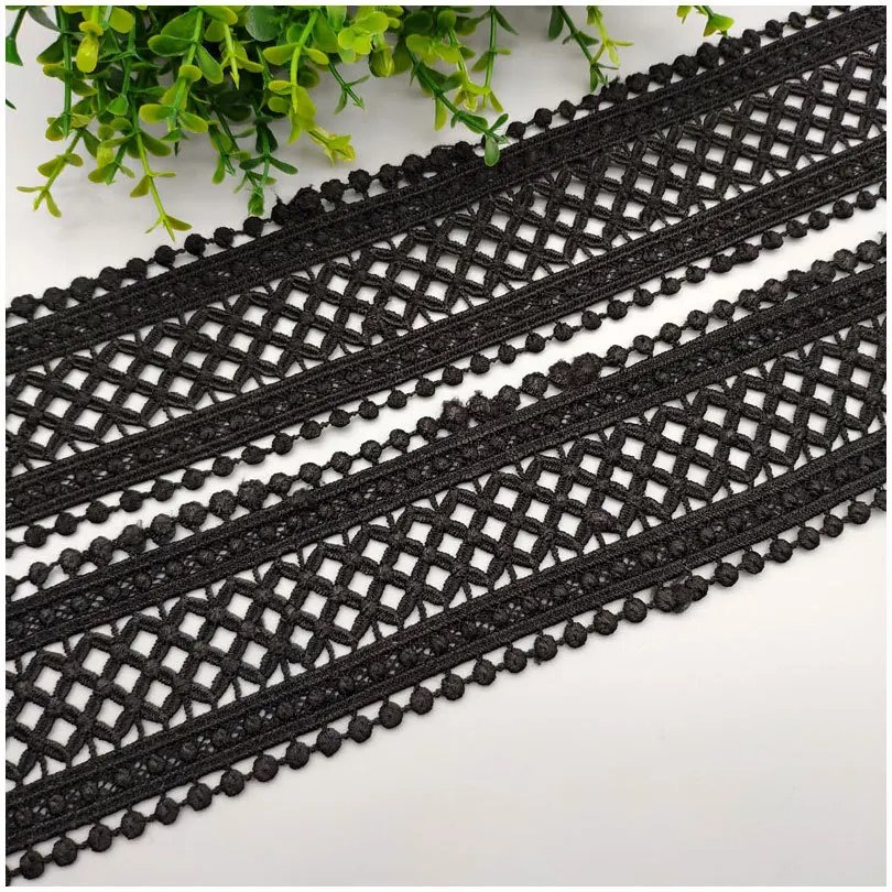 70mm 75mm Black White Hollow Out Floral Embroidered Ribbon DIY Apparel Sewing Fabric Lace Tape Dress Clothing Decoration