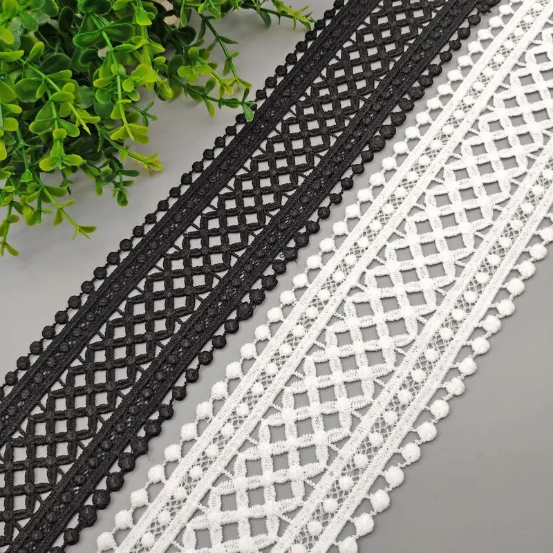 70mm 75mm Black White Hollow Out Floral Embroidered Ribbon DIY Apparel Sewing Fabric Lace Tape Dress Clothing Decoration