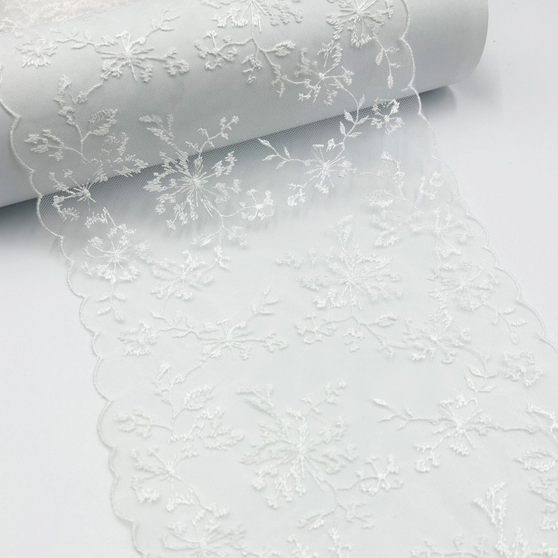 Width 21 cm Polyester colorful Tulle Soft embroidery Lace trim Fabric black white water soluble lace For bra underwear dress