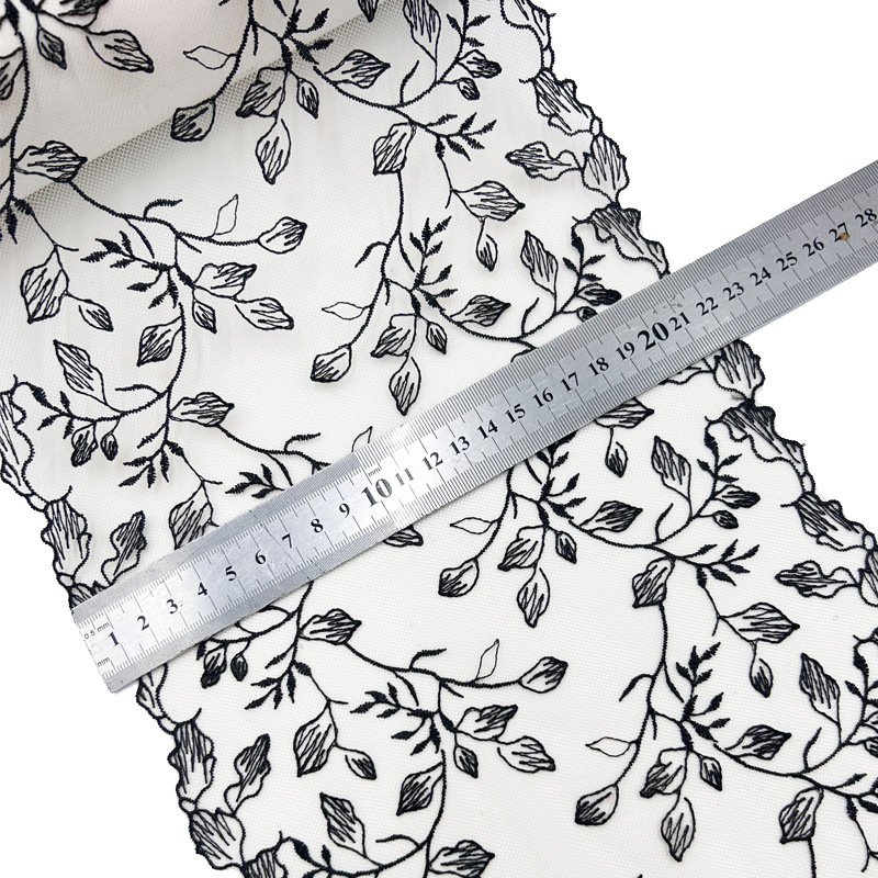 Width 21 cm Polyester colorful Tulle Soft embroidery Lace trim Fabric black white water soluble lace For bra underwear dress