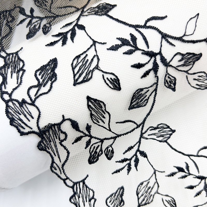 Width 21 cm Polyester colorful Tulle Soft embroidery Lace trim Fabric black white water soluble lace For bra underwear dress