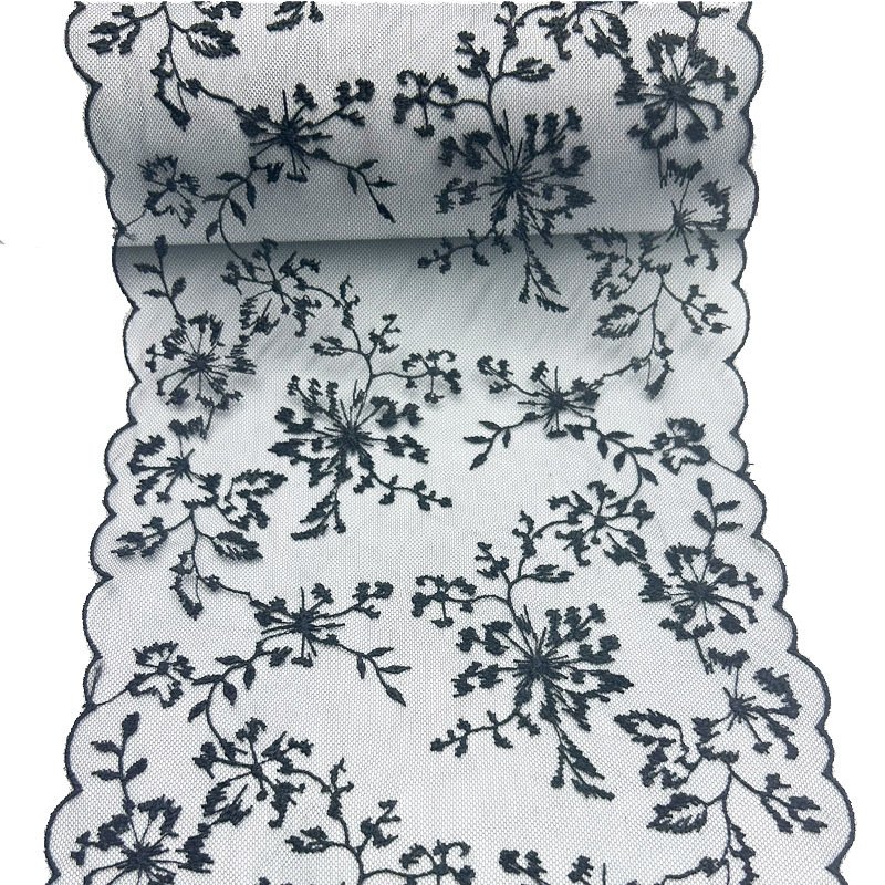 Width 21 cm Polyester colorful Tulle Soft embroidery Lace trim Fabric black white water soluble lace For bra underwear dress