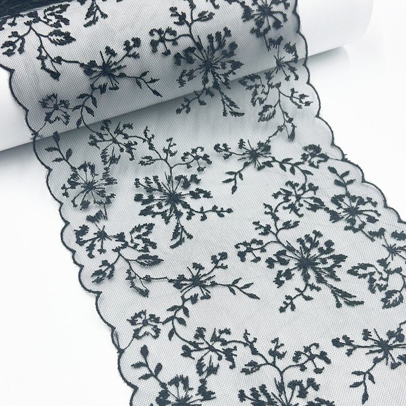 Width 21 cm Polyester colorful Tulle Soft embroidery Lace trim Fabric black white water soluble lace For bra underwear dress