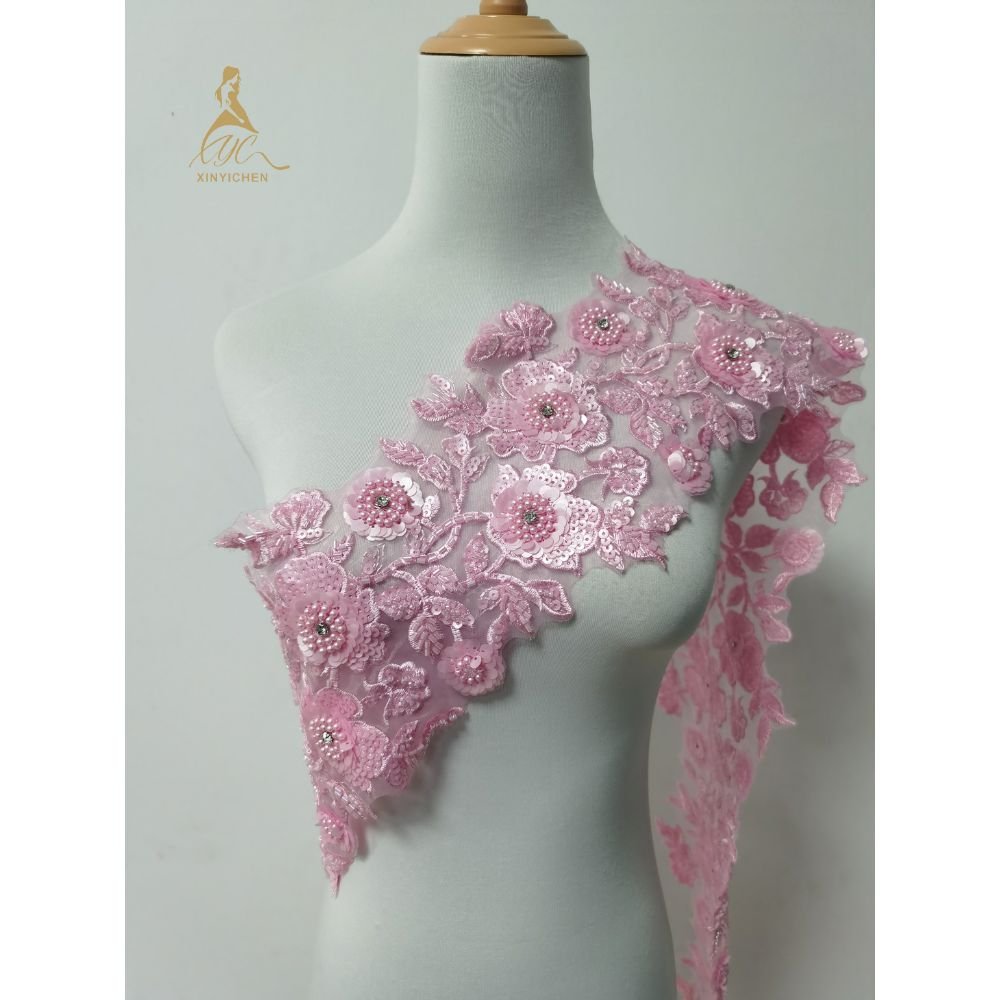 Custom Leave Pattern Sequin Lace Trim Wholesale Rhinestone Lace Trim Beaded Trimmings for Dresses