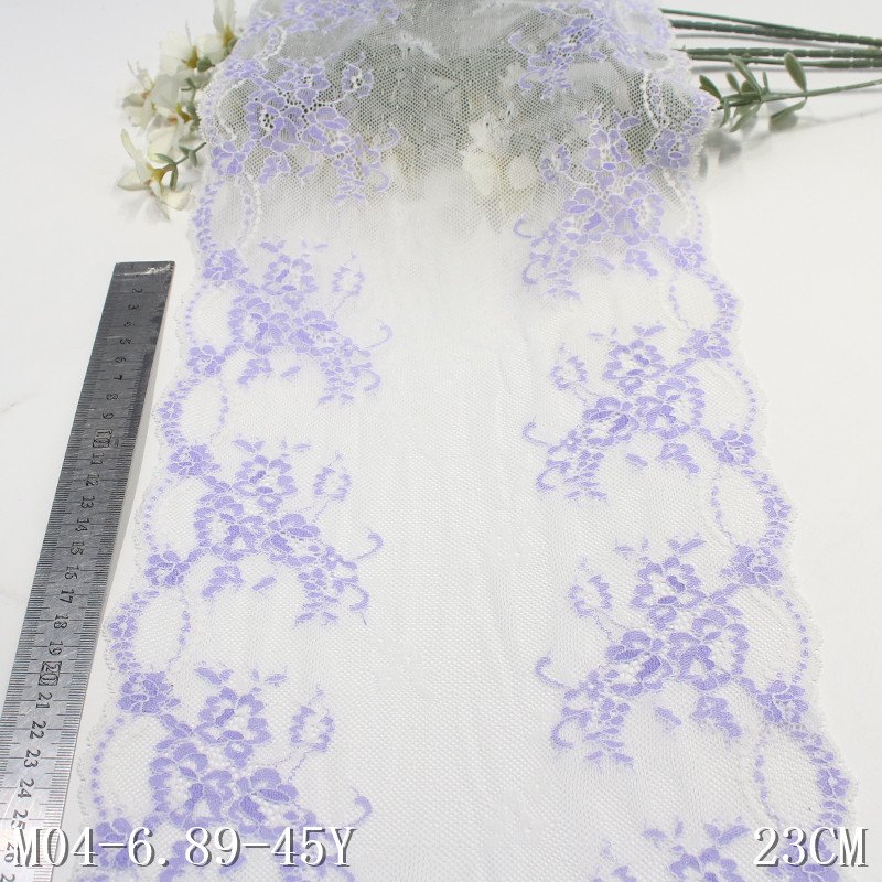 Stretch Mesh Garment Lace Trim Colorful Flower Wide 20cm Knitted French Lace for Underwear