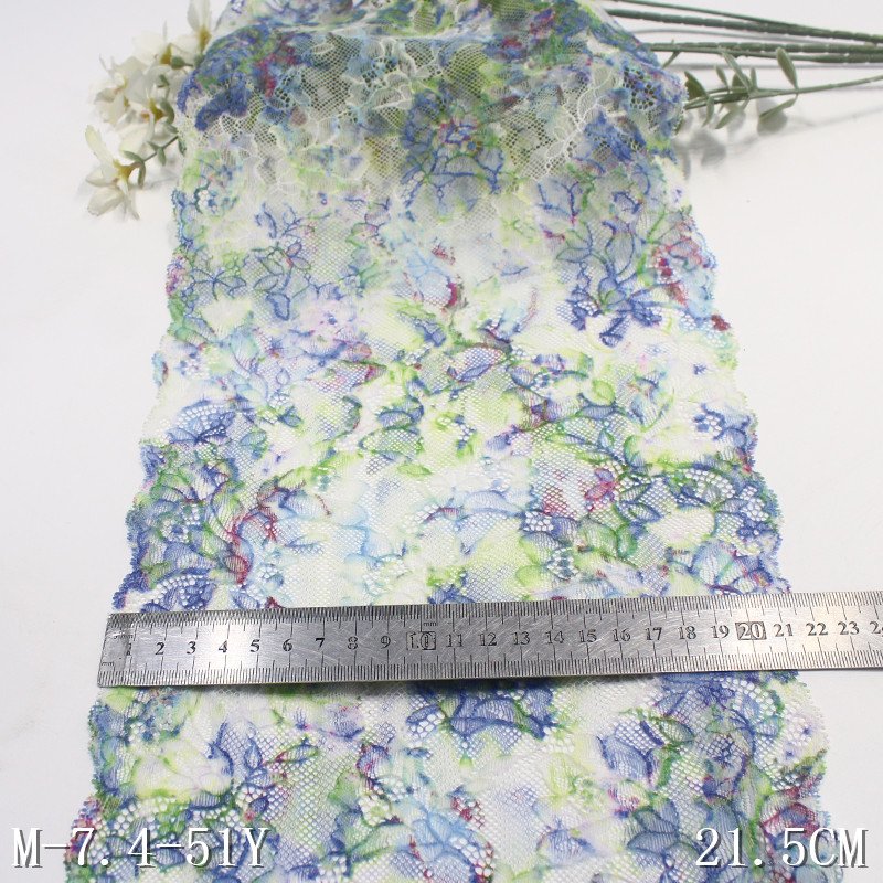 Stretch Mesh Garment Lace Trim Colorful Flower Wide 20cm Knitted French Lace for Underwear