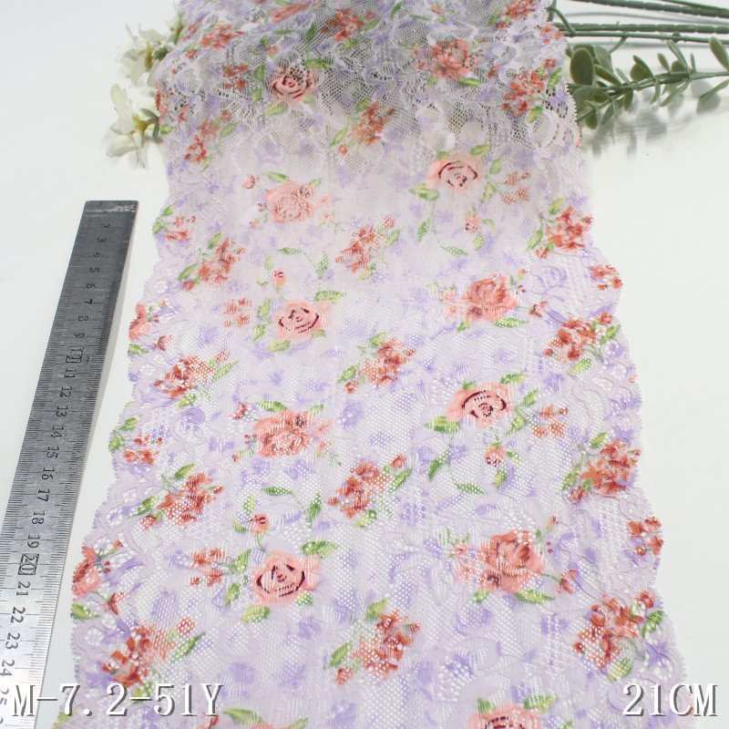 Stretch Mesh Garment Lace Trim Colorful Flower Wide 20cm Knitted French Lace for Underwear