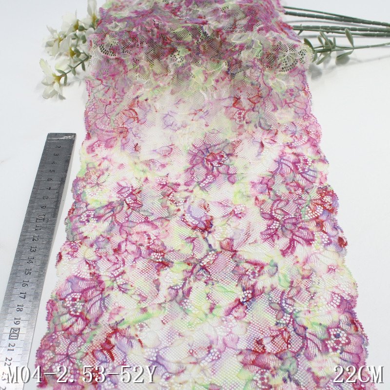 Stretch Mesh Garment Lace Trim Colorful Flower Wide 20cm Knitted French Lace for Underwear