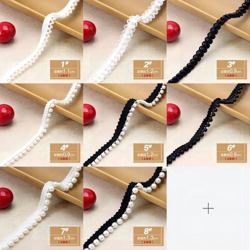 Handmade White and Black Pearl Border Beaded Pearl Beaded Lace Trim Trimming Lace For Clothing Garment