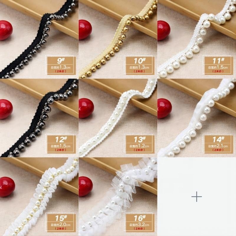 Handmade White and Black Pearl Border Beaded Pearl Beaded Lace Trim Trimming Lace For Clothing Garment