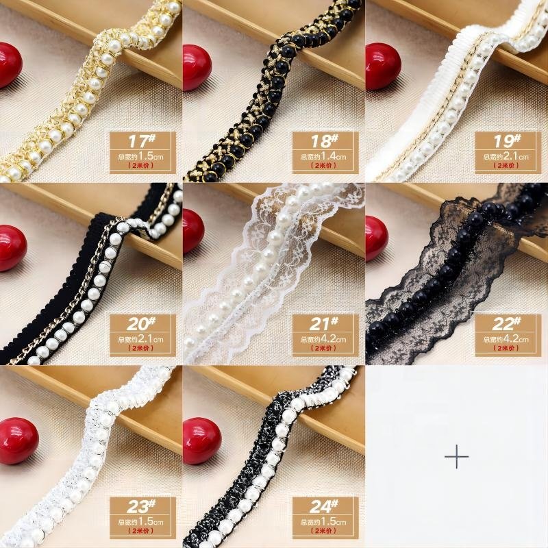 Handmade White and Black Pearl Border Beaded Pearl Beaded Lace Trim Trimming Lace For Clothing Garment