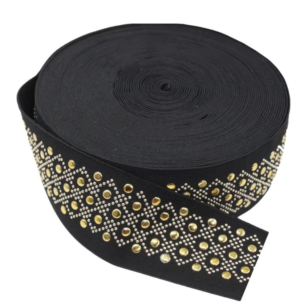 Wholesale Metal Trim Stretch Webbing Rock Style Elastic Band for Bags Garment Home Textile Shoes