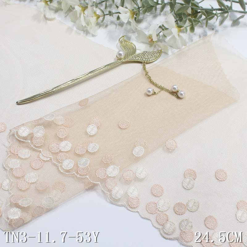 Nude 22cm Mesh Embroidery Lace Lingerie Underwear Accessories Flower Embroidered Lace Trim Fabric