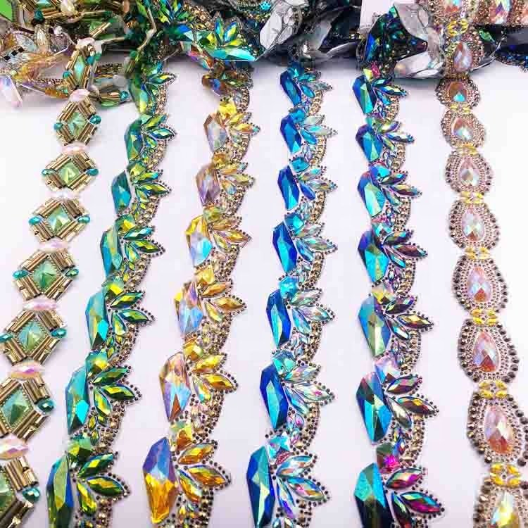 Cheap wholesale rhinestone trim iron on carnival stone trimming for carnival costumes supplies