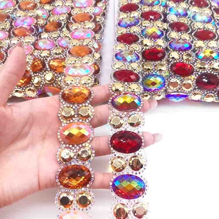 Cheap wholesale rhinestone trim iron on carnival stone trimming for carnival costumes supplies