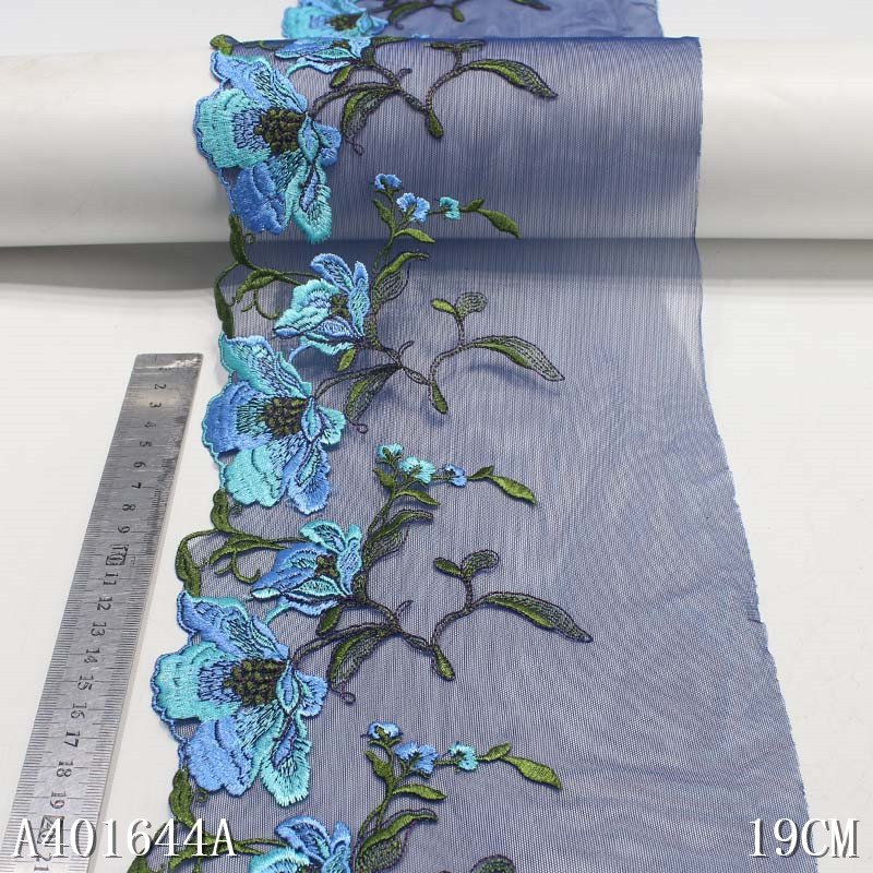Hot Sale OEM Black Embroidery Elastic Lace 19CM Colorful Flower Tulle Border Lace Fabric For Women Sexy Lingerie Accessories