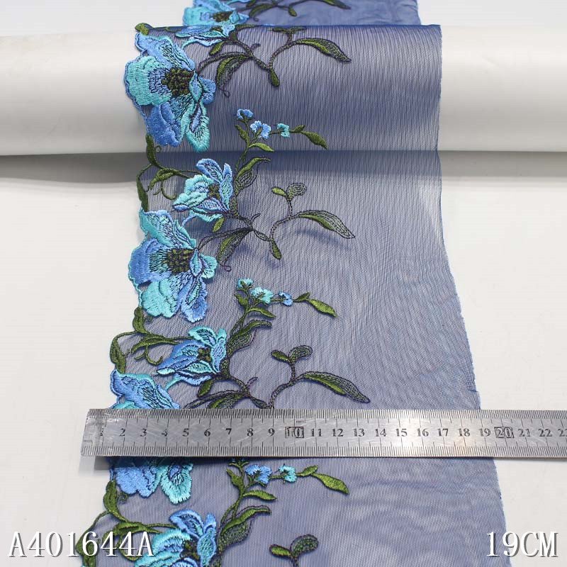 Hot Sale OEM Black Embroidery Elastic Lace 19CM Colorful Flower Tulle Border Lace Fabric For Women Sexy Lingerie Accessories