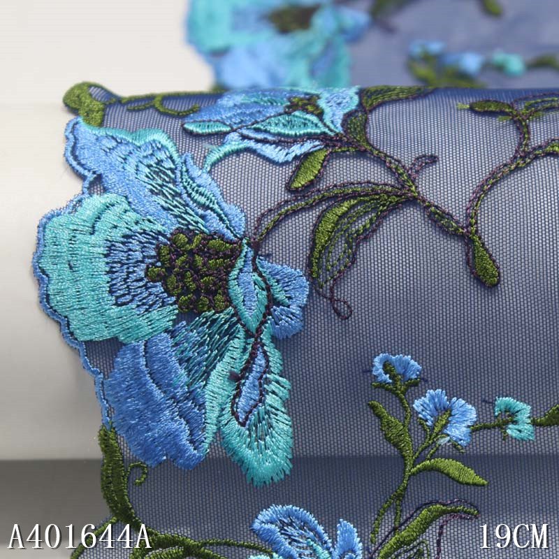 Hot Sale OEM Black Embroidery Elastic Lace 19CM Colorful Flower Tulle Border Lace Fabric For Women Sexy Lingerie Accessories