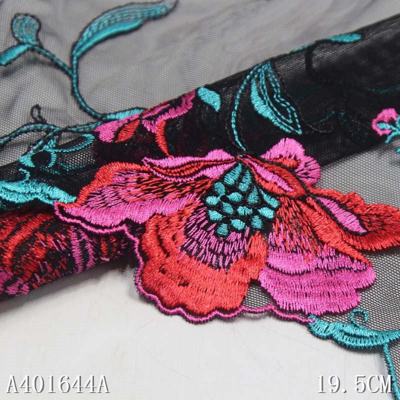 Hot Sale OEM Black Embroidery Elastic Lace 19CM Colorful Flower Tulle Border Lace Fabric For Women Sexy Lingerie Accessories