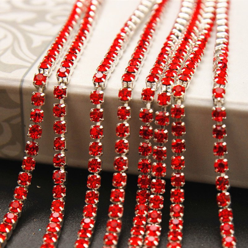 Silver Base Square Claw Crystal Colors Roll Rhinestone Cup Chain Trim For Clothes