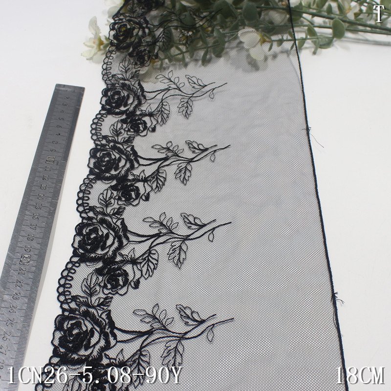 Reasonable price 19cm Black Embroidery Tulle floral border lace designs fabric Flower embroidered Lace lingerie Trim For Dress