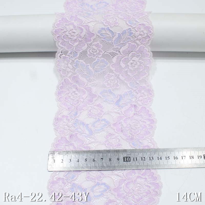 14cm Flower Elastic Lace Trim Pink Mesh Lace Spandex Stretch Lace Fabric for Bra