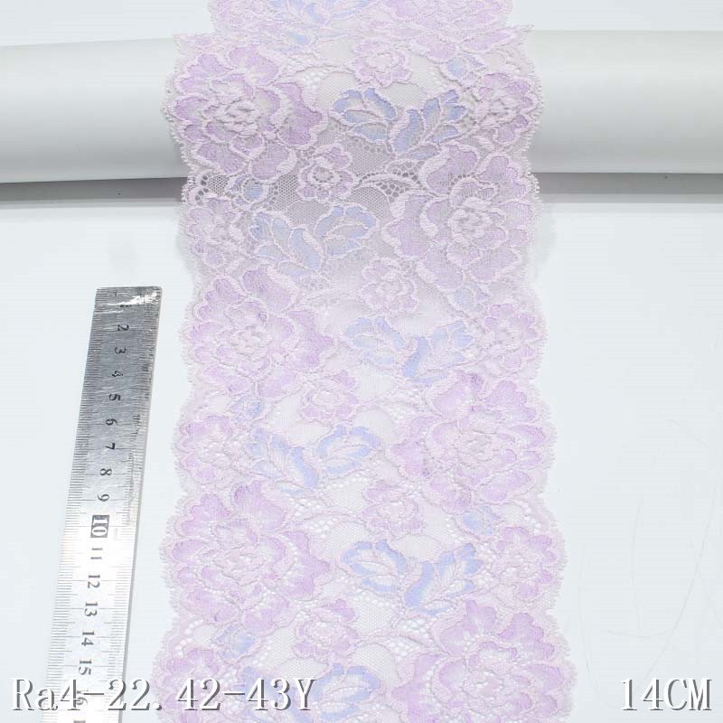 14cm Flower Elastic Lace Trim Pink Mesh Lace Spandex Stretch Lace Fabric for Bra