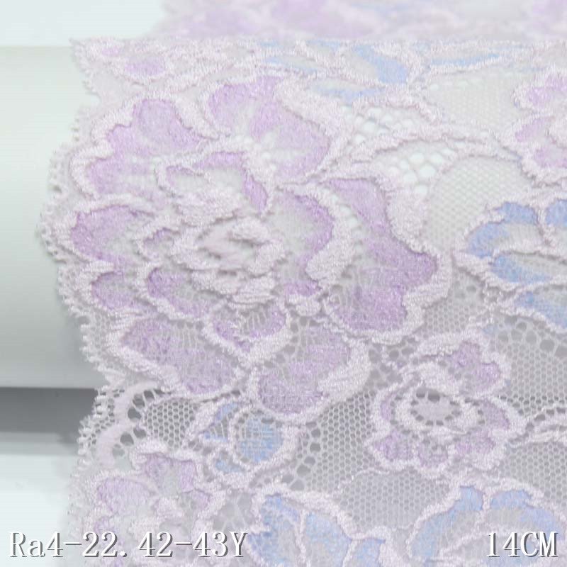 14cm Flower Elastic Lace Trim Pink Mesh Lace Spandex Stretch Lace Fabric for Bra