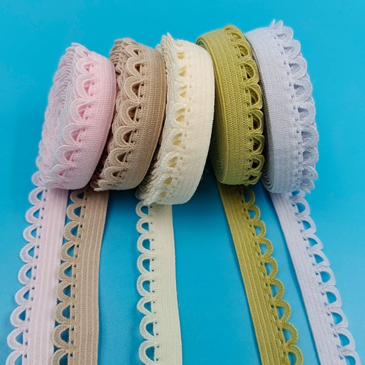Sewing underwear scallop trim picot elastic webbing belt knitted picot lace trim band webbing for underwear lingerie