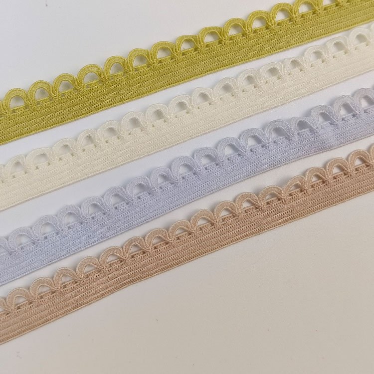 Sewing underwear scallop trim picot elastic webbing belt knitted picot lace trim band webbing for underwear lingerie